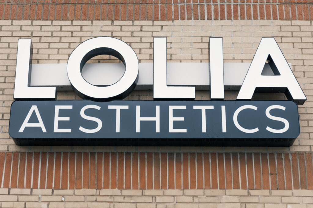 The exterior signage of Lolia Aesthetics, a med spa that provides Botox for men in Georgetown.
